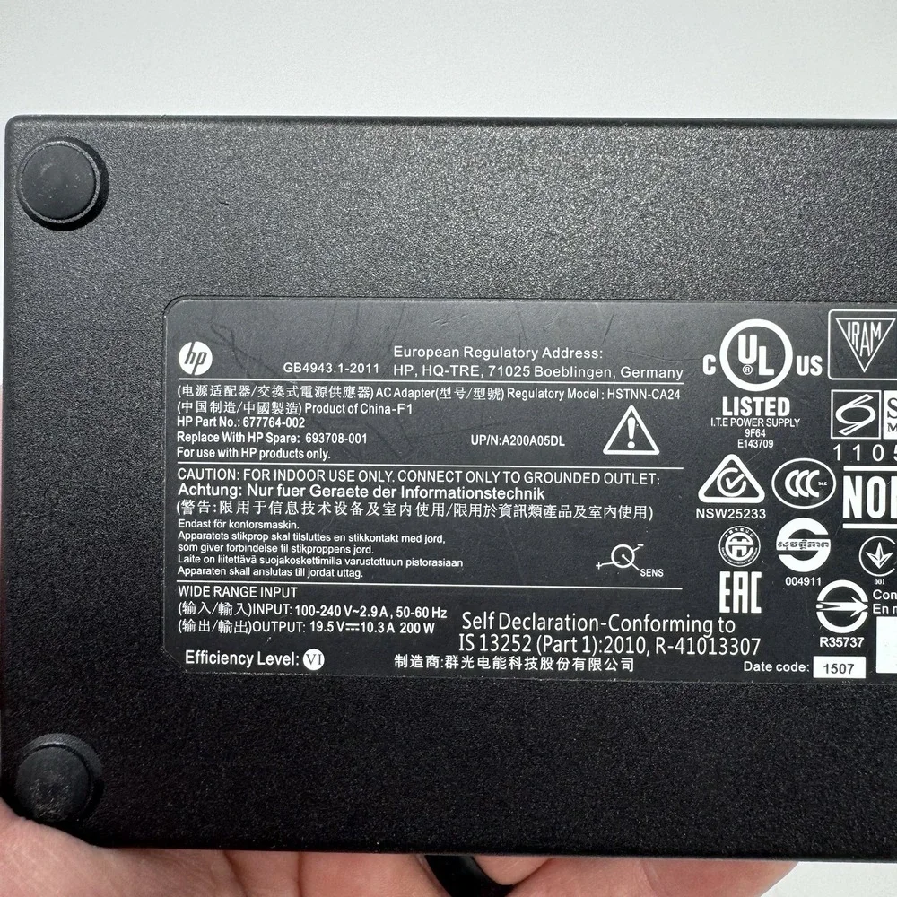 Genuine Original HP 19.5V‎ 10.3A 200W 677764-002 Power Supply Adapter HSTNN-CA24